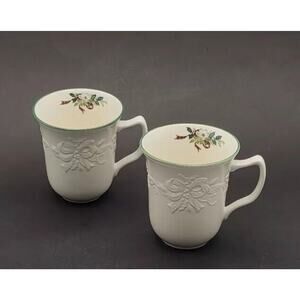 Mikasa "Holiday Season" Set of 2 Mugs Vtg